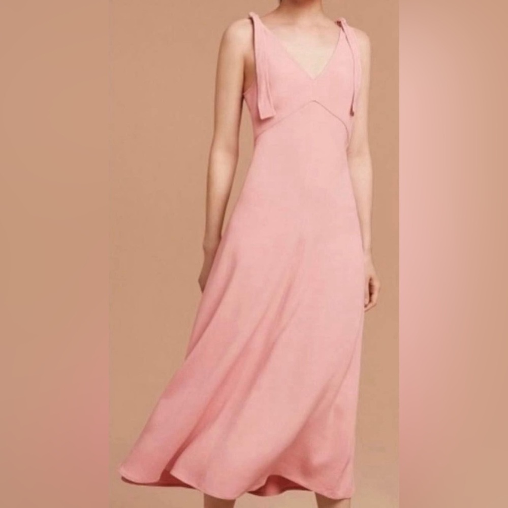 Aritzia Wilfred Pink Preface Midi Dress V-neck Shoulder Ties